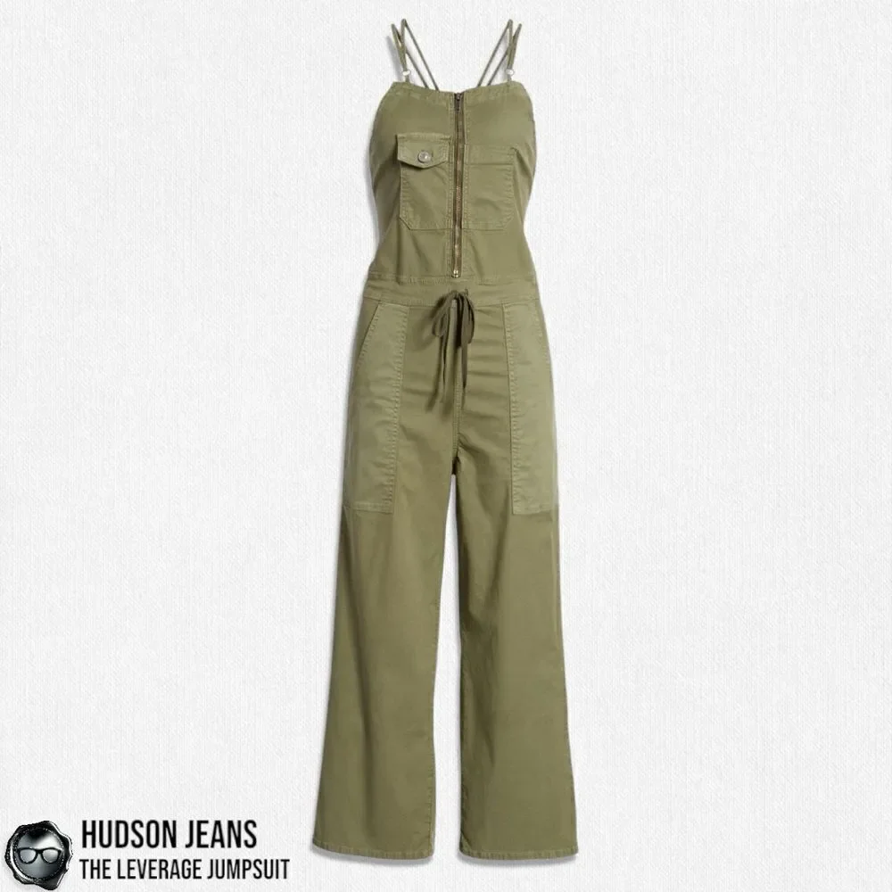 HUDSON JEANS THE LEVERAGE JUMPSUIT IN FORESTER LIGHT CAMO GREEN OVERALLS SMALL